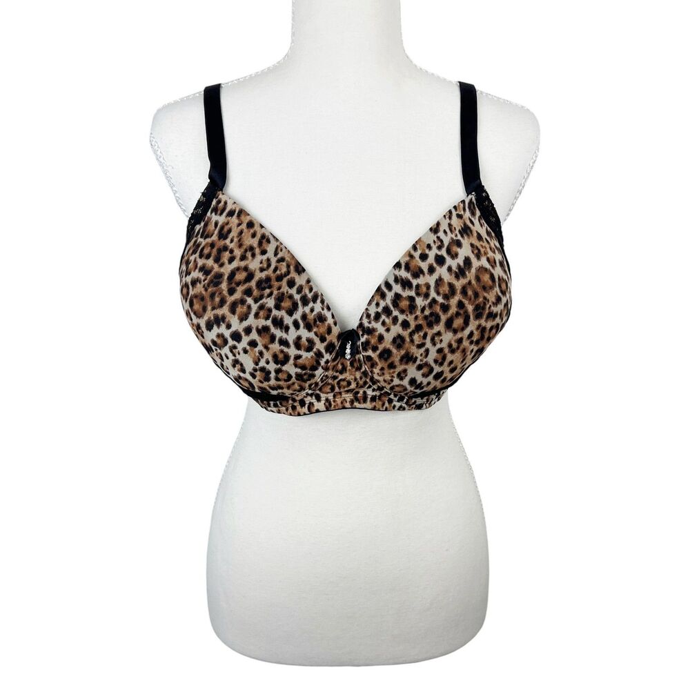 Smart & Sexy Bra Women 36DD Brown Black Leopard Print Wired Padded